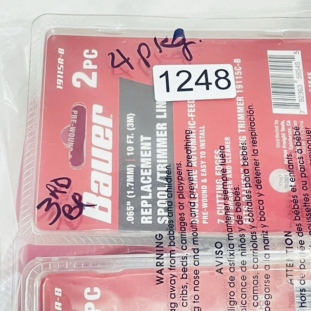 (4) 10 Ft. 0.065 In. Replacement String Trimmer Line Harbor Freight Bauer 19115C